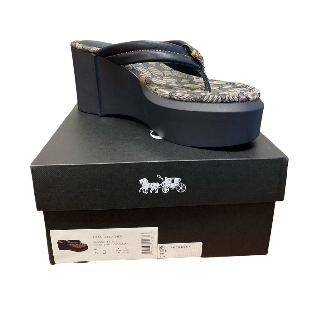 Midnight Navy Coach Wedge Flip Flops